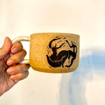 Dancing Figure Mug - Handmade Speckled Clay & Glaze by Local Artist Moon Pottery