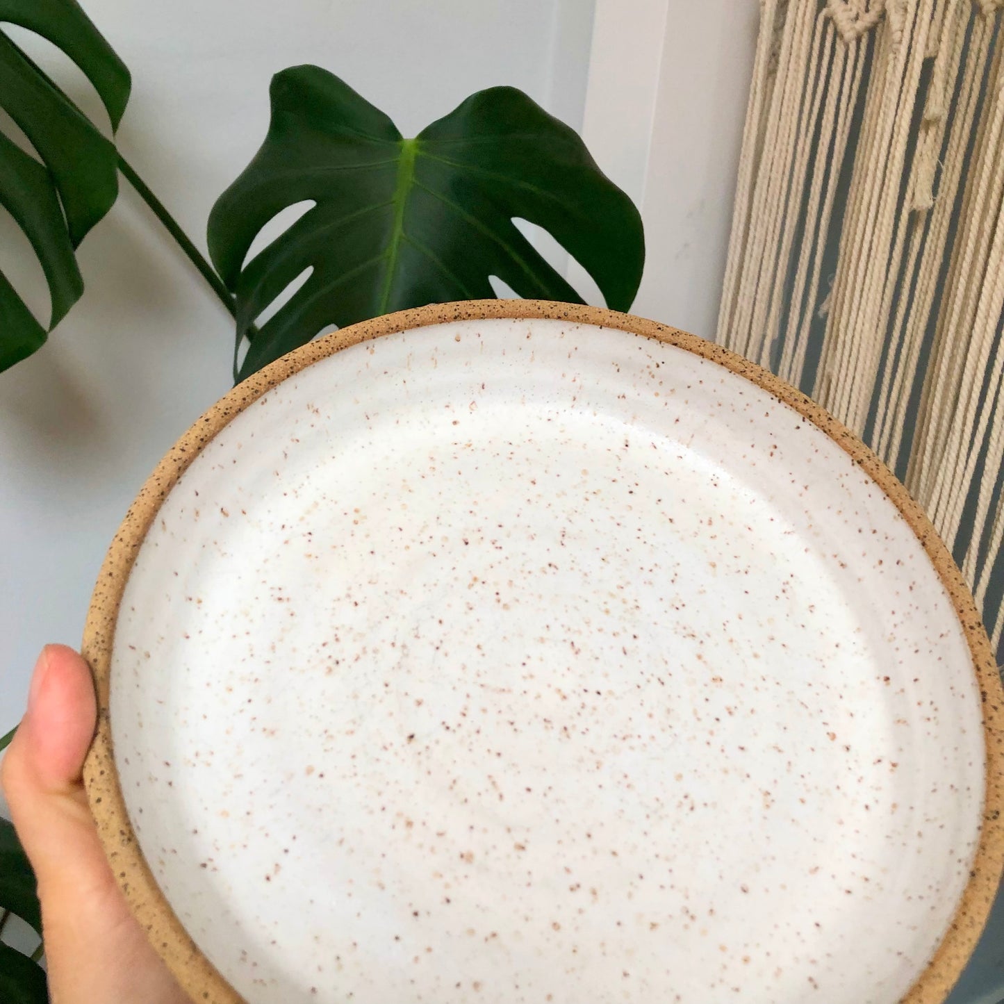 Artisan Speckled Clay Plate with White Glaze - Handcrafted by Moon Pottery