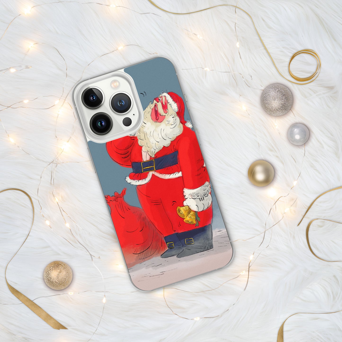 "Santa Christmas Clear iPhone® Case - Hand-Drawn by Leo Matsuda | Festive Holiday Phone Case"
