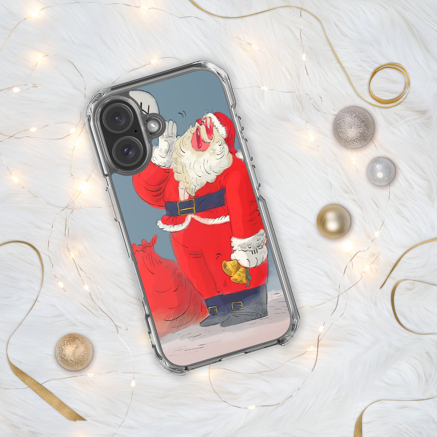 "Santa Christmas Clear iPhone® Case - Hand-Drawn by Leo Matsuda | Festive Holiday Phone Case"