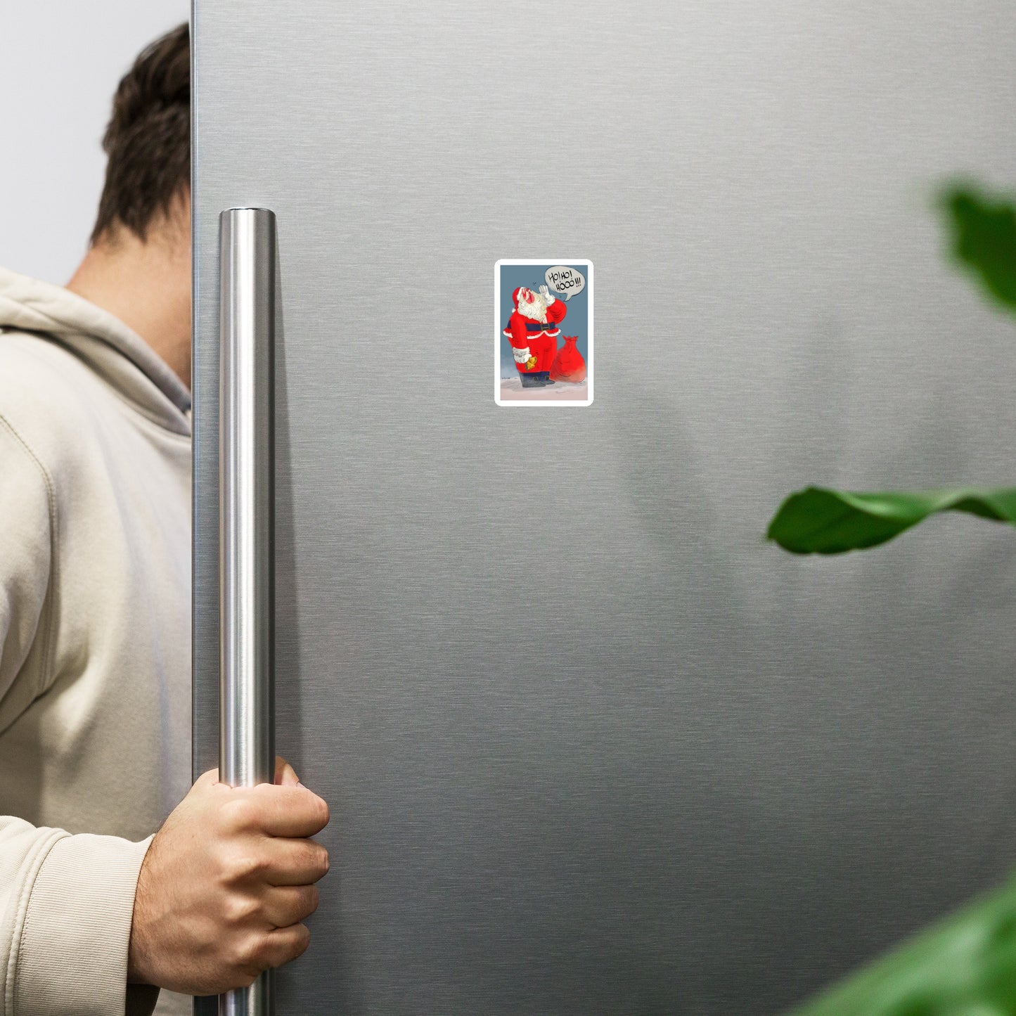 "Santa Christmas Magnet - Hand-Drawn by Leo Matsuda | Festive Holiday Fridge Decor"