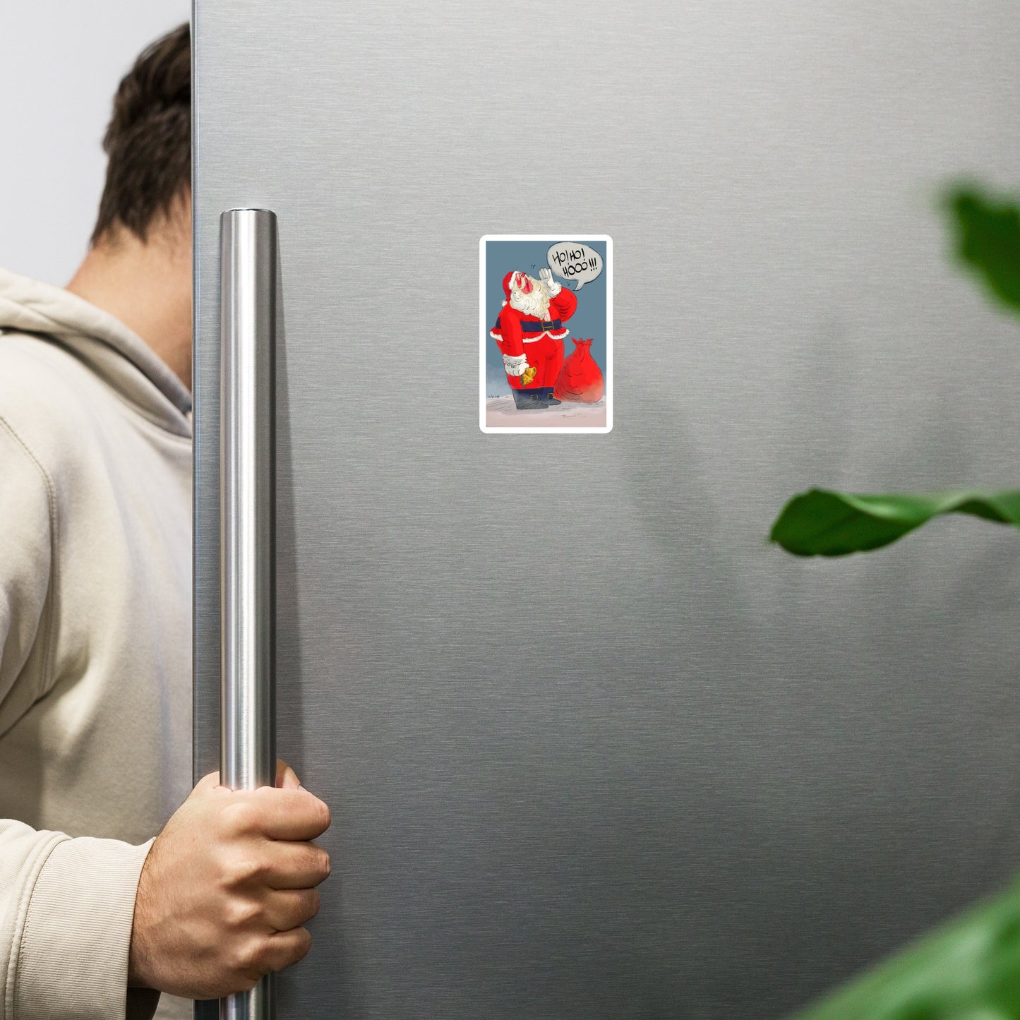 "Santa Christmas Magnet - Hand-Drawn by Leo Matsuda | Festive Holiday Fridge Decor"