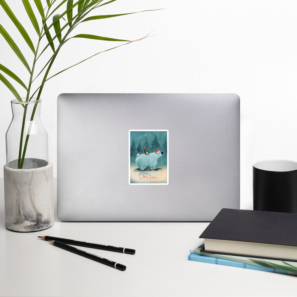 "Polar Bear and Penguin Bubble-Free Stickers - Hand-Drawn by Leo Matsuda | Festive Christmas Stickers"