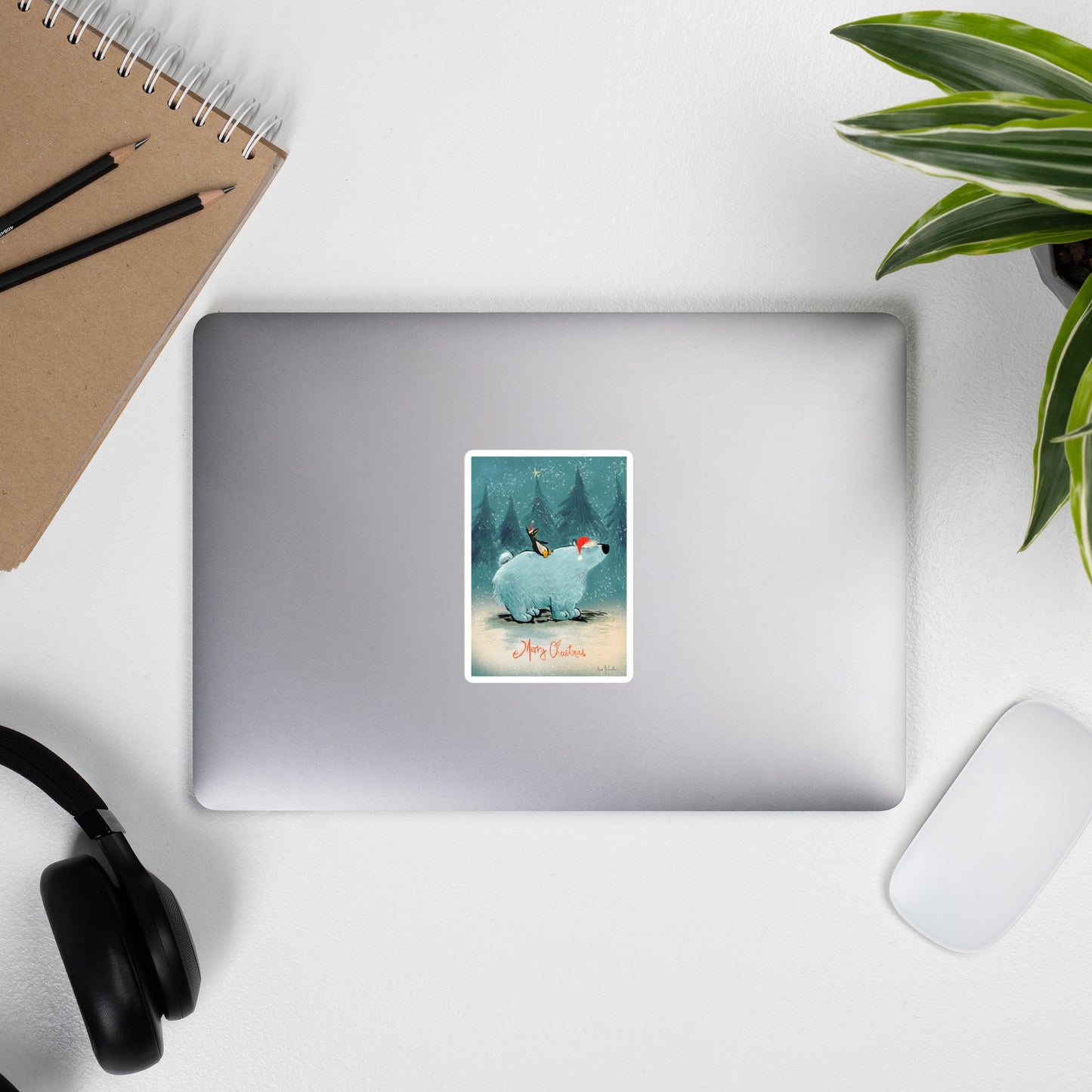 "Polar Bear and Penguin Bubble-Free Stickers - Hand-Drawn by Leo Matsuda | Festive Christmas Stickers"