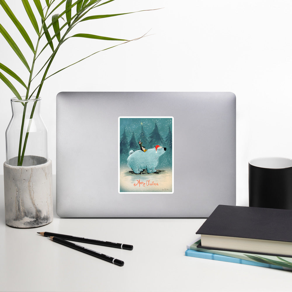"Polar Bear and Penguin Bubble-Free Stickers - Hand-Drawn by Leo Matsuda | Festive Christmas Stickers"