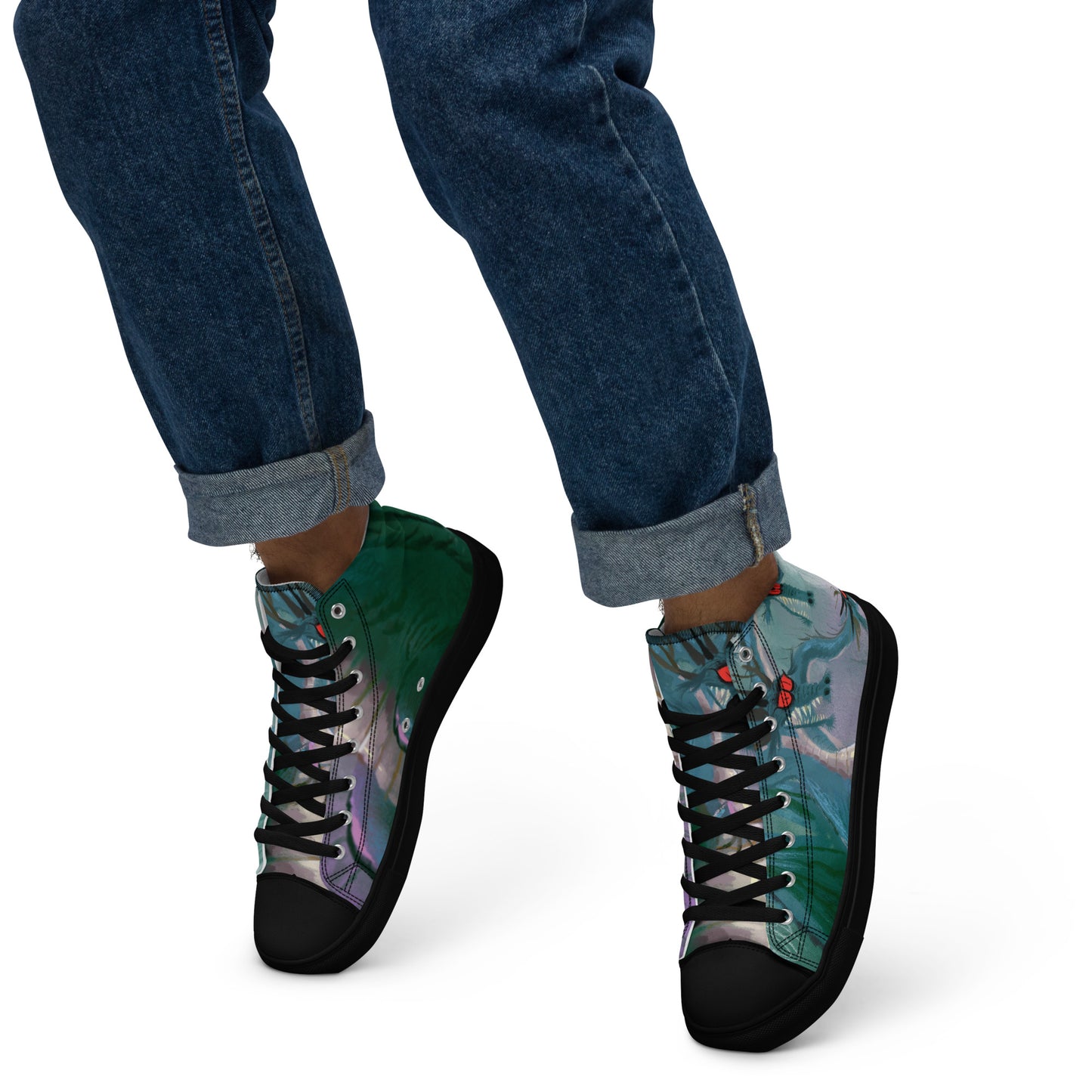Dragon Art by Leo Matsuda Men’s High Top Canvas Shoes – Unique Hand-Drawn Sneakers