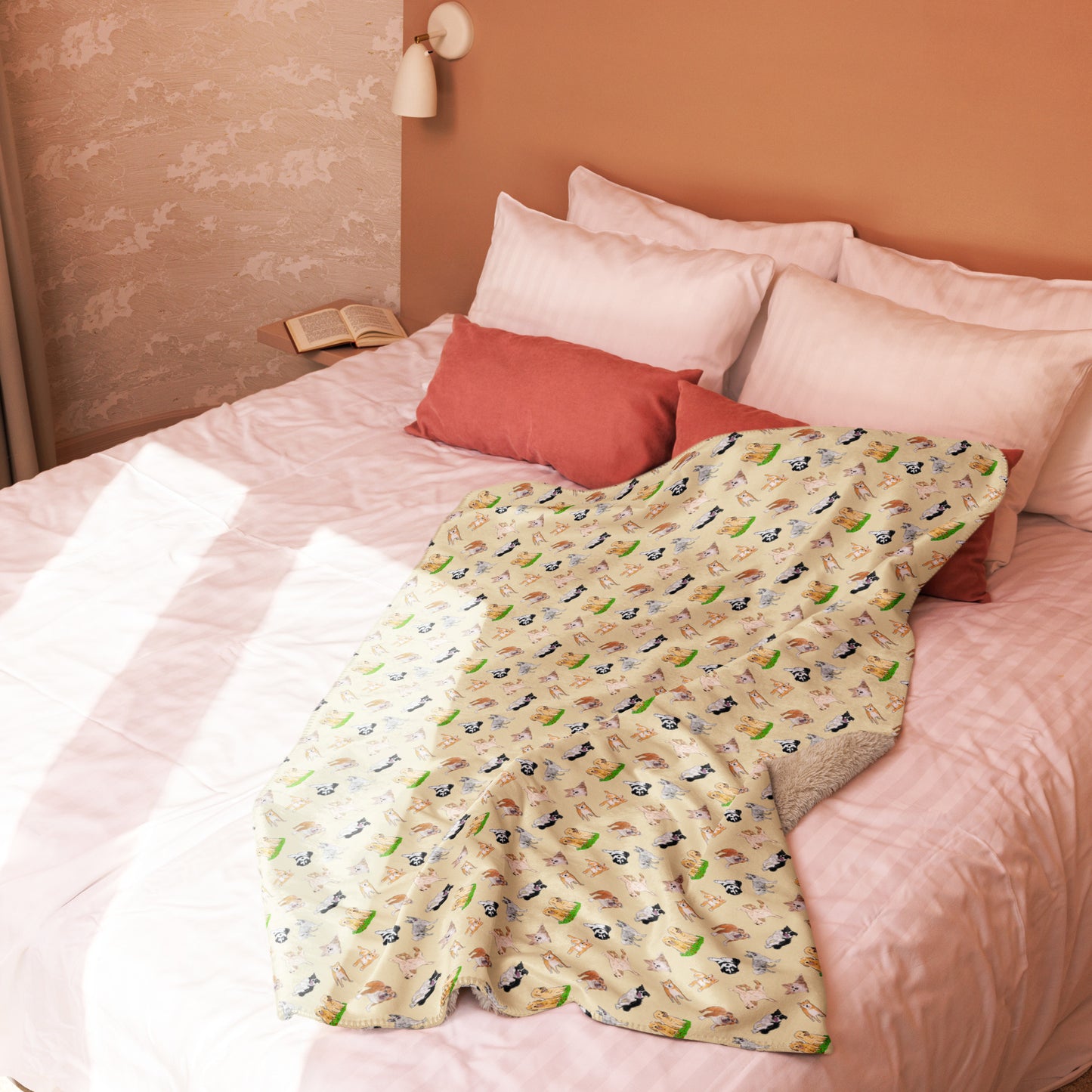 "Dog Pattern Sherpa Blanket | Hand Drawn Design by Tanny’s Pawtique | Cozy Dog Lover Blanket"
