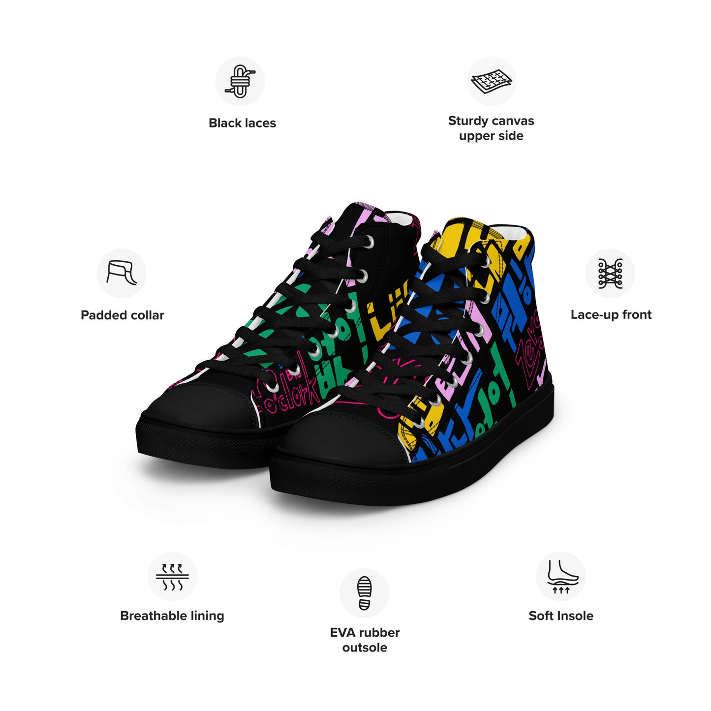 Handwritten Zero O'Clock Lyric Women’s High Top Canvas Shoes by Hobi Nabi | BTS-Inspired Korean Lettering 내 맘 같은게 뭐 하나 없어