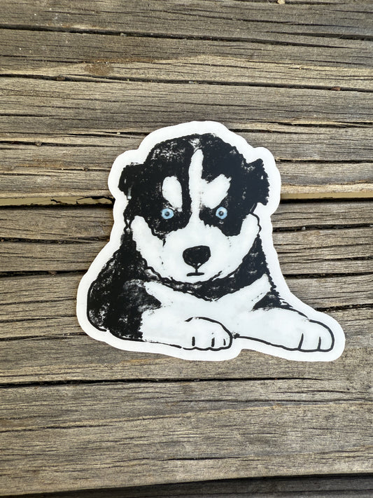 Husky Puppy dog - Waterproof Vinyl Sticker,  3.0" x 2.6"