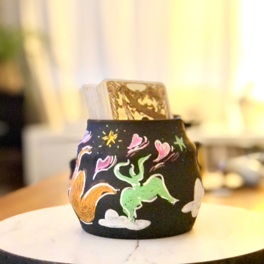 Handmade Black Vase – Moon Pottery | Dancing Figures, Hand-Drawn Art, Perfect Gift with Happy Vibes