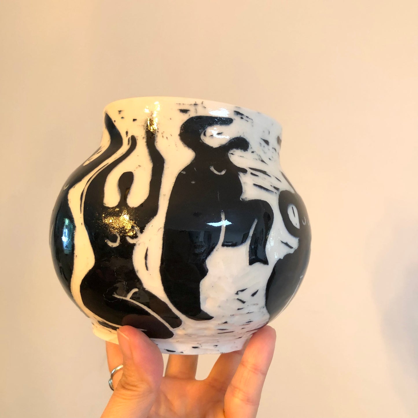 Hand-Carved Dancing Porcelain Art - Happy Vibe Design by Moon Pottery