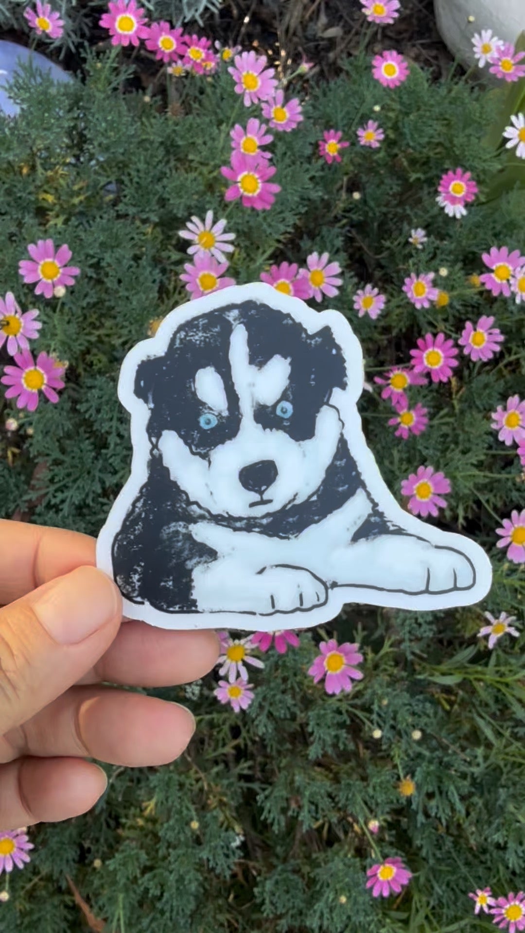 Husky Puppy dog - Waterproof Vinyl Sticker,  3.0" x 2.6"