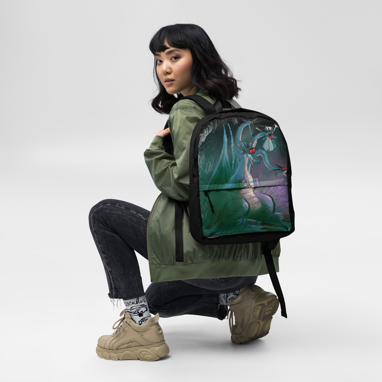 "Dragon Backpack - Hand-Drawn Illustration by Leo Matsuda | Unique Fantasy Art Bag"