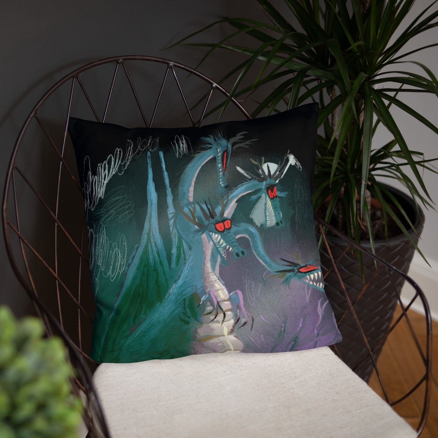 "Dragon Square Pillow - Hand-Drawn Illustration by Leo Matsuda | Fantasy Art Home Decor"