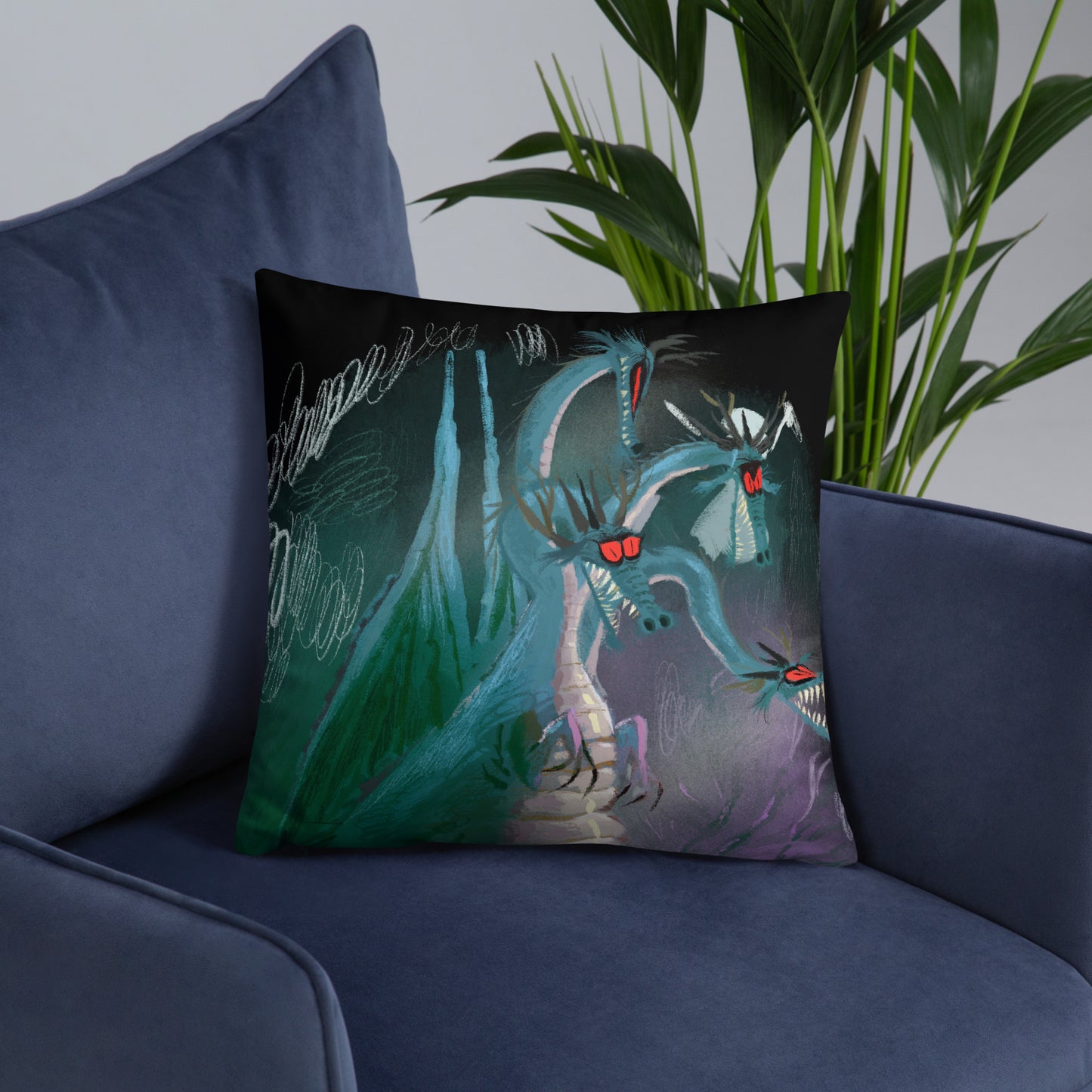 "Dragon Square Pillow - Hand-Drawn Illustration by Leo Matsuda | Fantasy Art Home Decor"