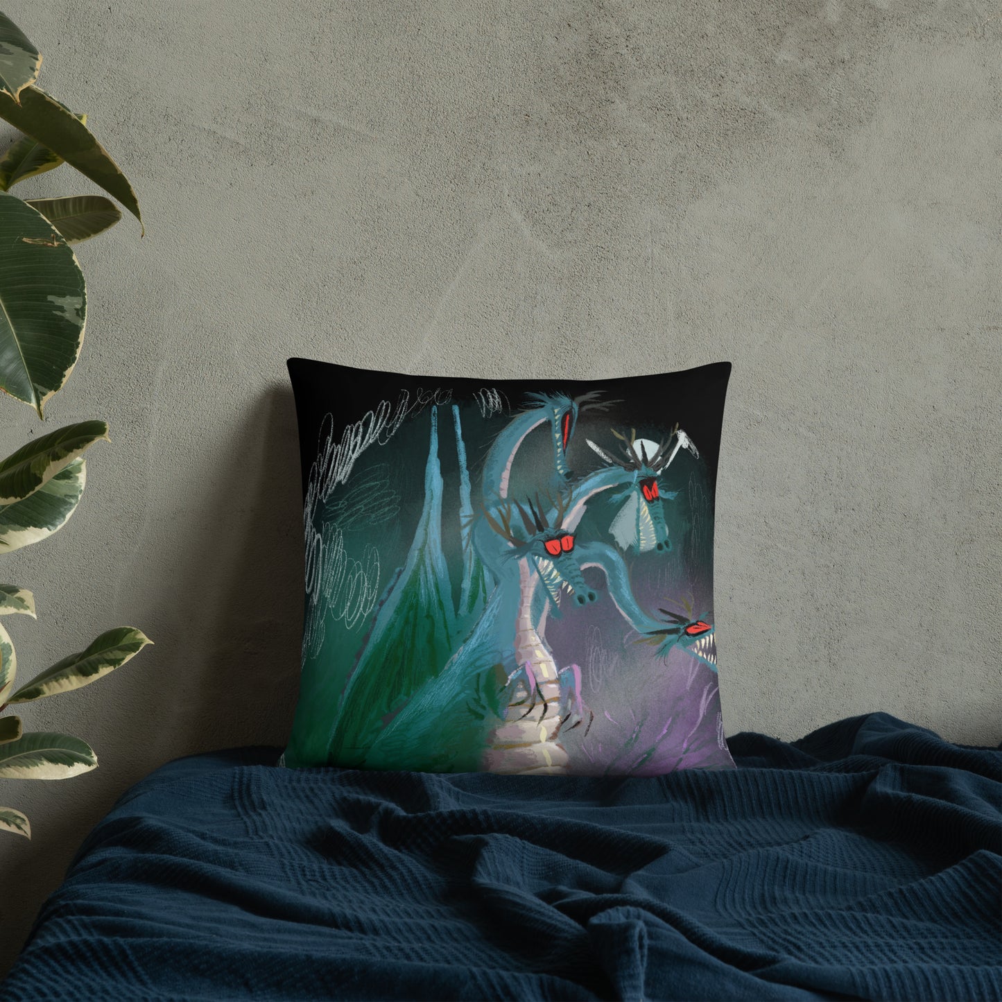 "Dragon Square Pillow - Hand-Drawn Illustration by Leo Matsuda | Fantasy Art Home Decor"