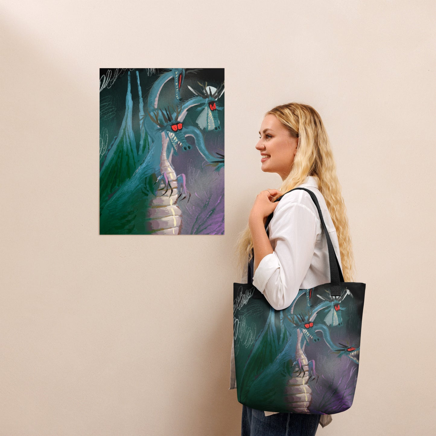 "Dragon Tote Bag - Hand-Drawn Illustration by Leo Matsuda | Fantasy Art Bag"