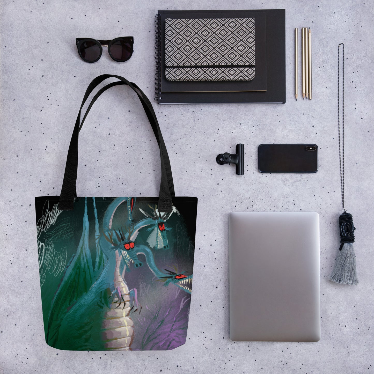 "Dragon Tote Bag - Hand-Drawn Illustration by Leo Matsuda | Fantasy Art Bag"