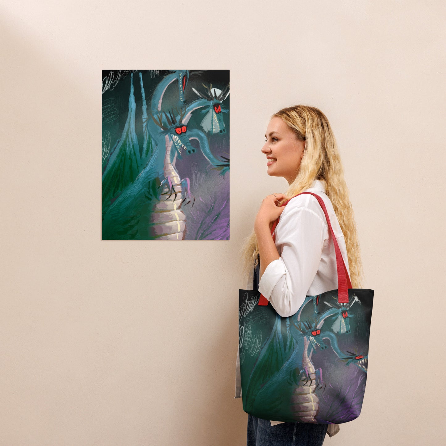 "Dragon Tote Bag - Hand-Drawn Illustration by Leo Matsuda | Fantasy Art Bag"