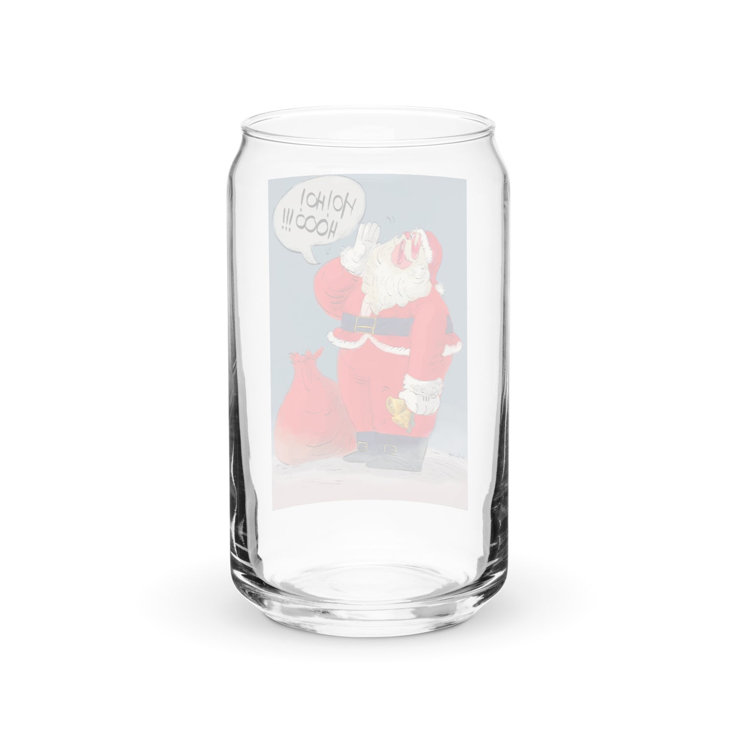 "Santa Christmas Can-Shaped Glass - Hand-Drawn by Leo Matsuda | Festive Holiday Drinkware"