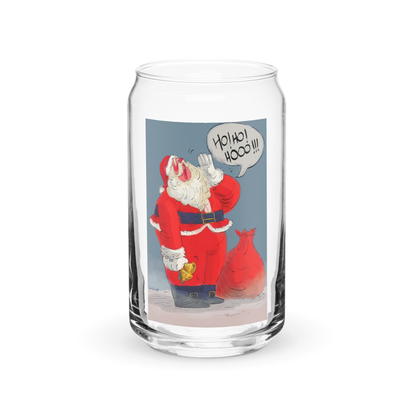 "Santa Christmas Can-Shaped Glass - Hand-Drawn by Leo Matsuda | Festive Holiday Drinkware"