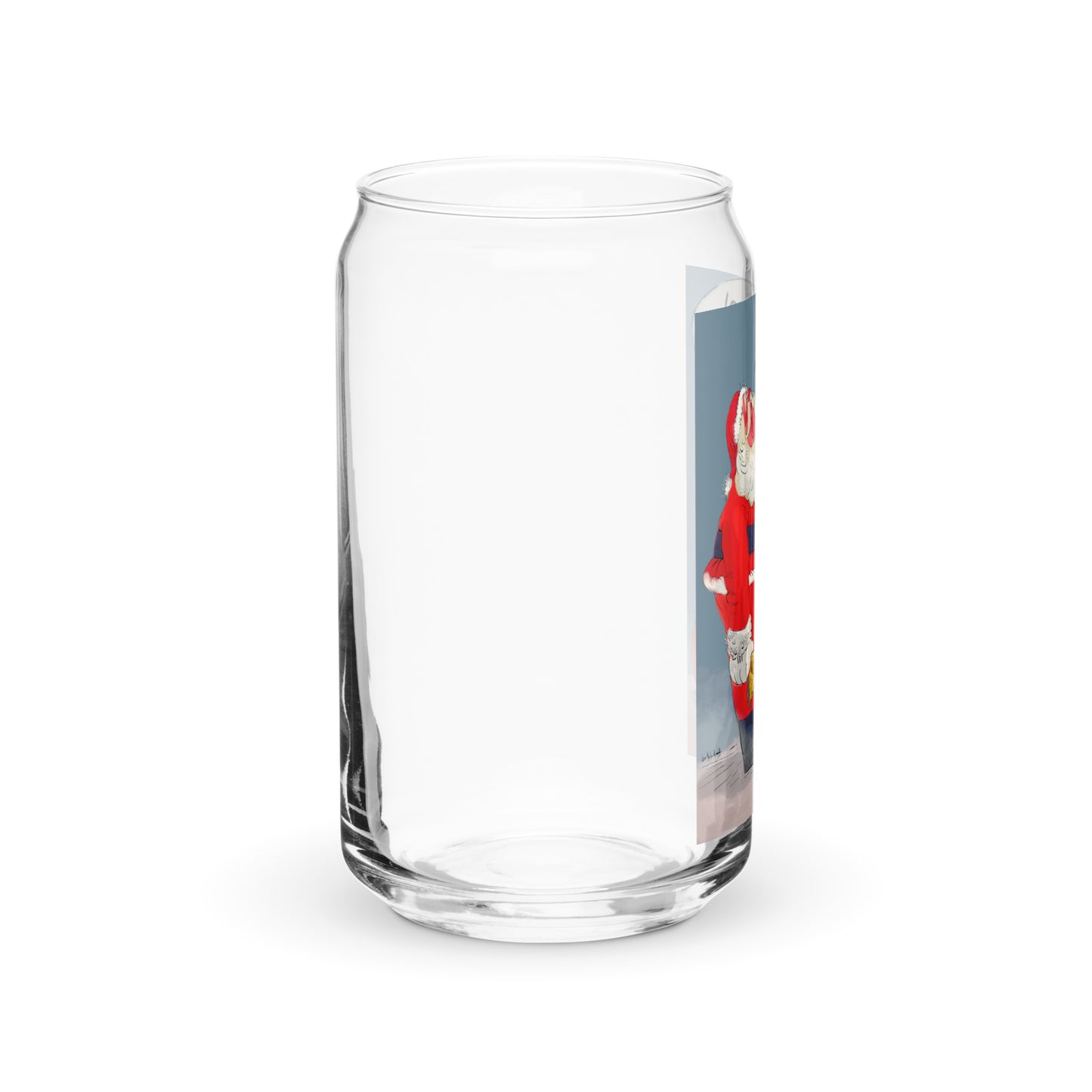 "Santa Christmas Can-Shaped Glass - Hand-Drawn by Leo Matsuda | Festive Holiday Drinkware"