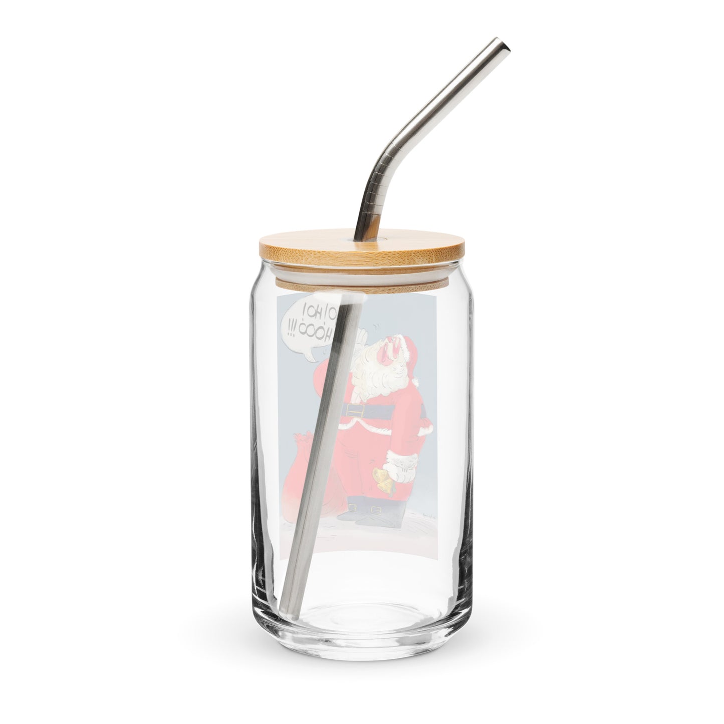 "Santa Christmas Can-Shaped Glass - Hand-Drawn by Leo Matsuda | Festive Holiday Drinkware"