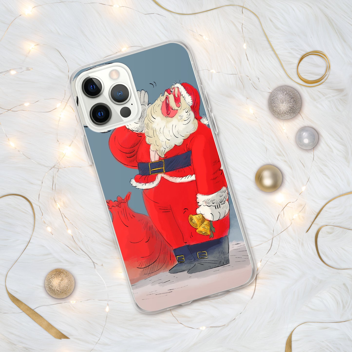 "Santa Christmas Clear iPhone® Case - Hand-Drawn by Leo Matsuda | Festive Holiday Phone Case"
