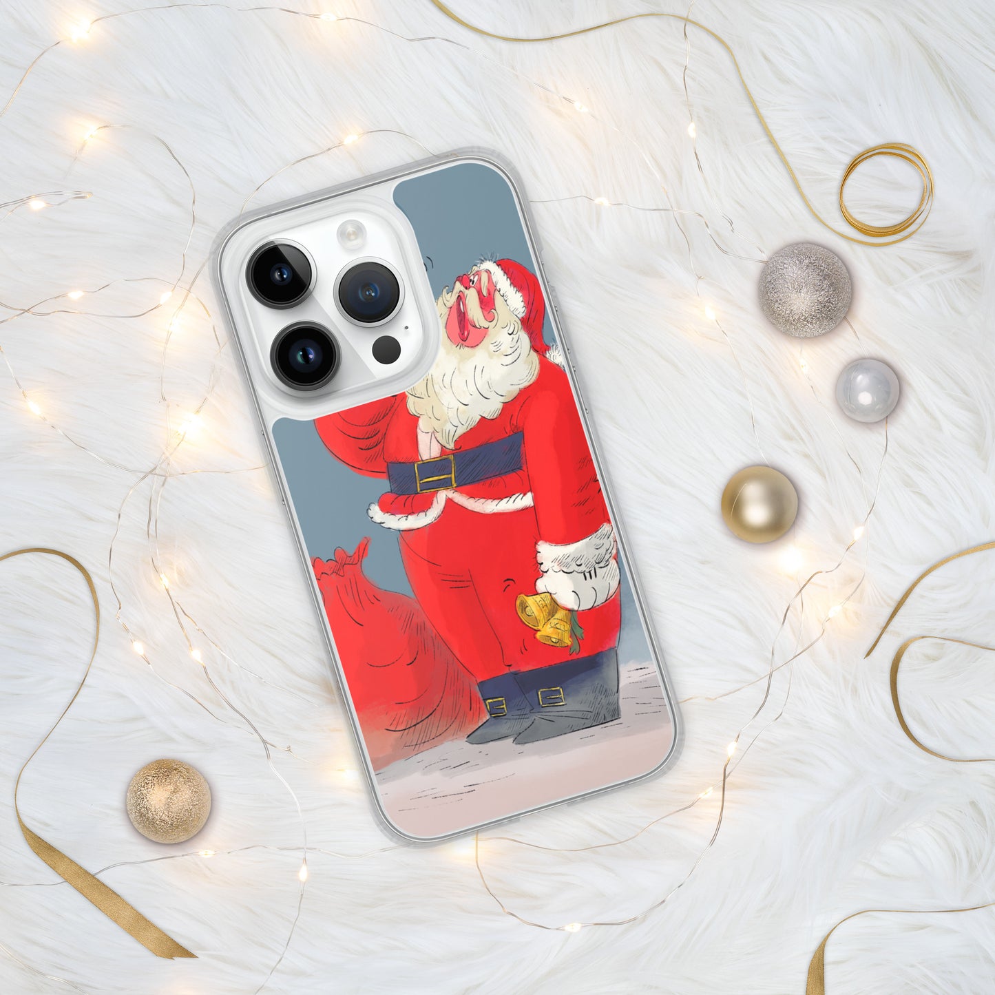 "Santa Christmas Clear iPhone® Case - Hand-Drawn by Leo Matsuda | Festive Holiday Phone Case"