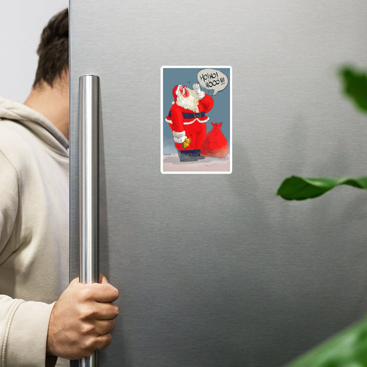 "Santa Christmas Magnet - Hand-Drawn by Leo Matsuda | Festive Holiday Fridge Decor"