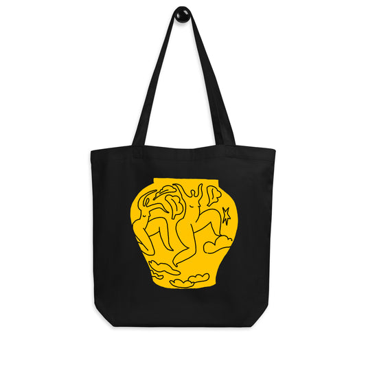 Moon Pottery Tote Bag, Handcrafted Dancing Figure Art, Unique Ceramic-Inspired Design