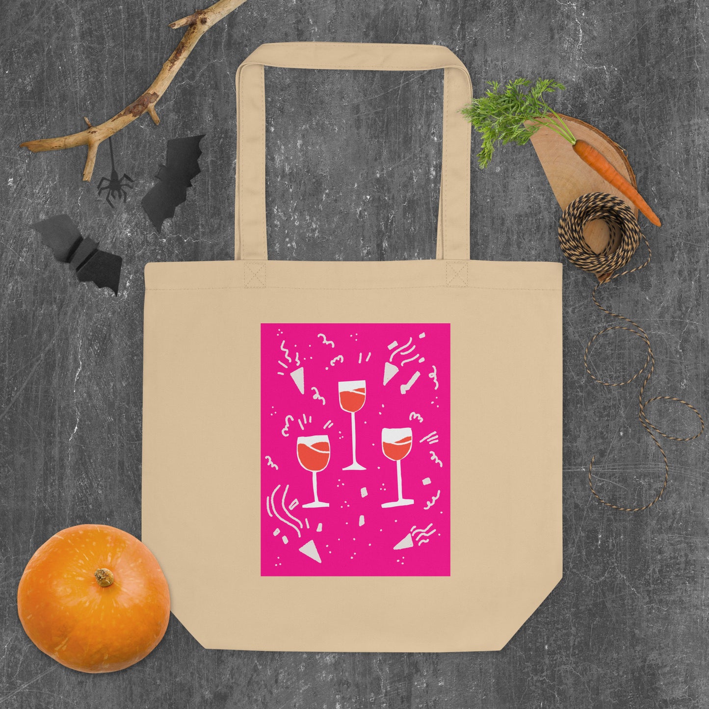 Three of Cups Tarot Eco Tote Bag – Unique Tarot Art by Luna – Sustainable Tote for Tarot Lovers and Celebratory Style