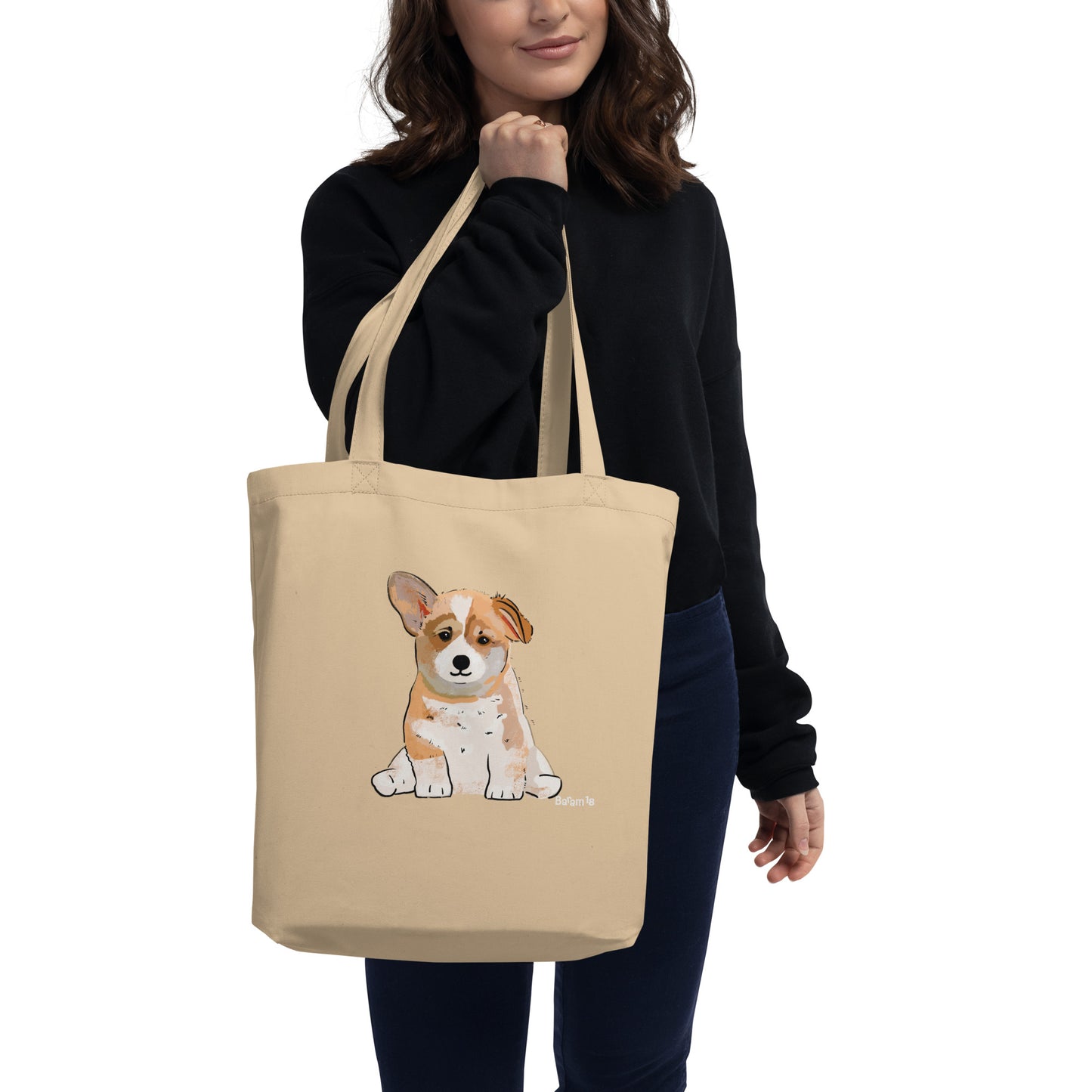 "Corgi Puppy Tote Bag | Hand Drawn Art by Tanny’s Pawtique | Cute Dog Lover Accessory"