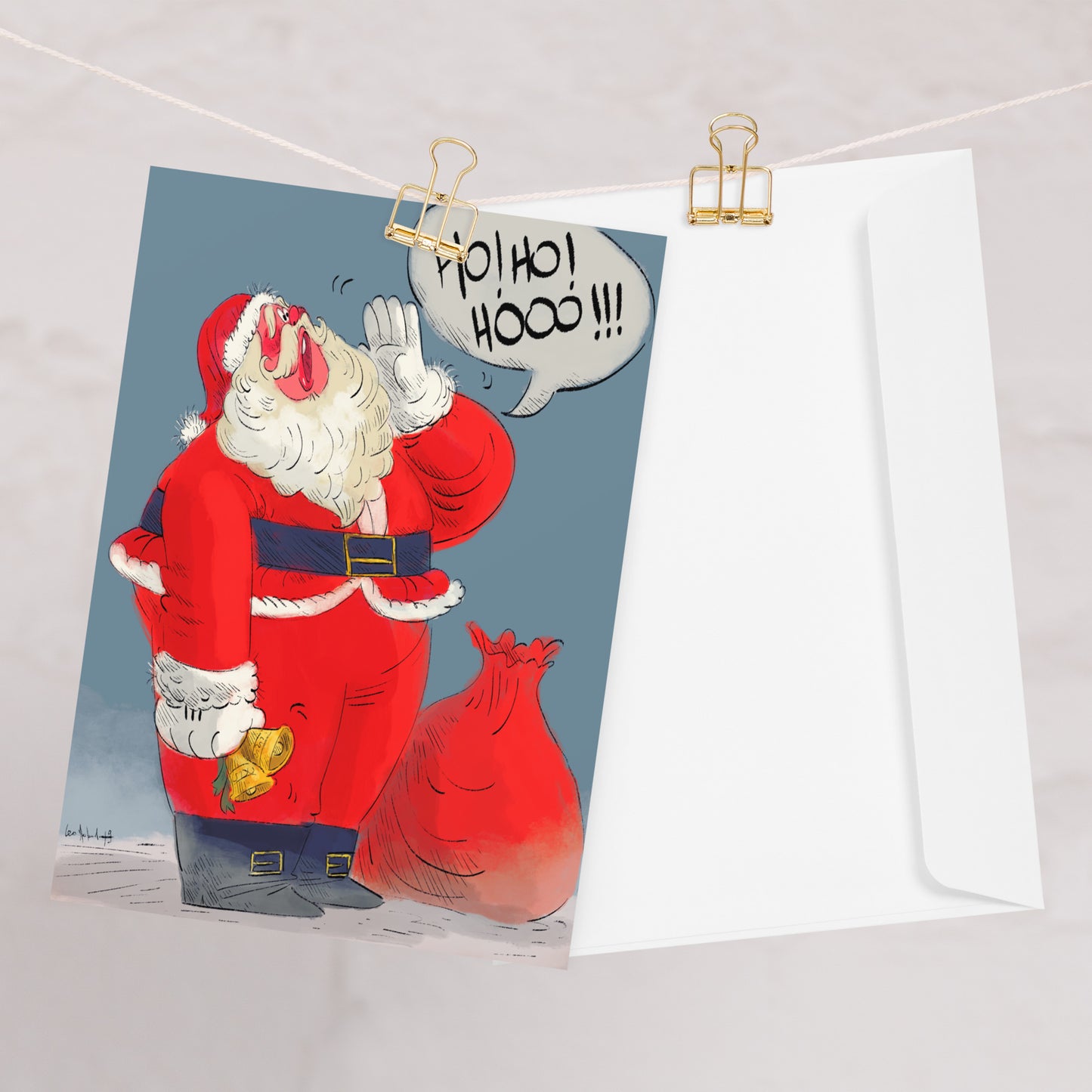 "Santa Christmas Card - Hand-Drawn Illustration by Leo Matsuda | Unique Holiday Greeting"