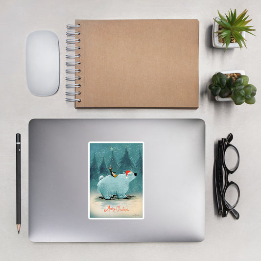 "Polar Bear and Penguin Bubble-Free Stickers - Hand-Drawn by Leo Matsuda | Festive Christmas Stickers"