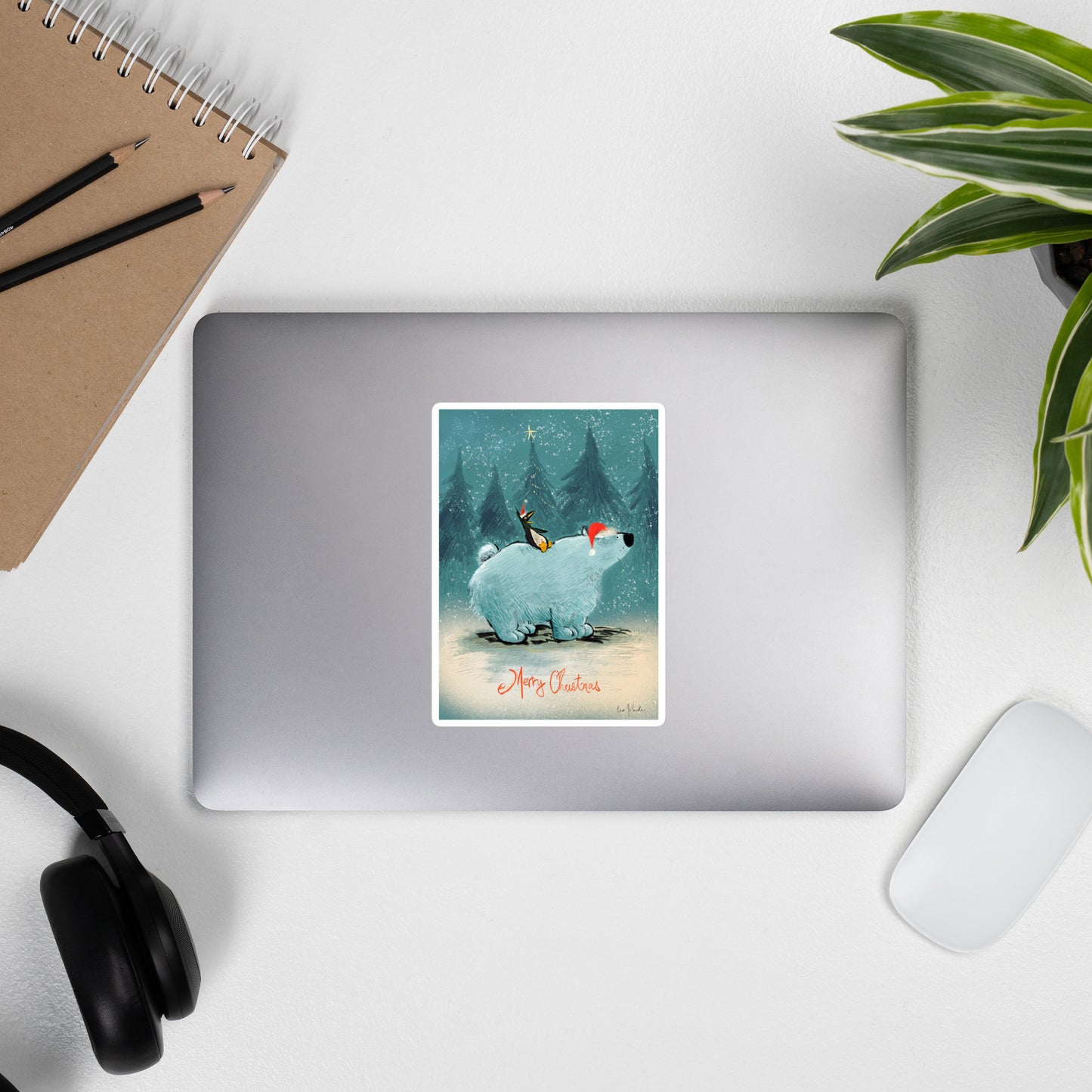 "Polar Bear and Penguin Bubble-Free Stickers - Hand-Drawn by Leo Matsuda | Festive Christmas Stickers"