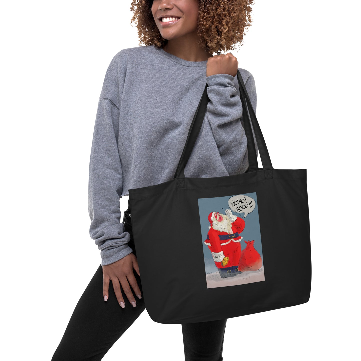 "Santa Christmas Organic Tote Bag - Hand-Drawn by Leo Matsuda | Eco-Friendly Holiday Bag"