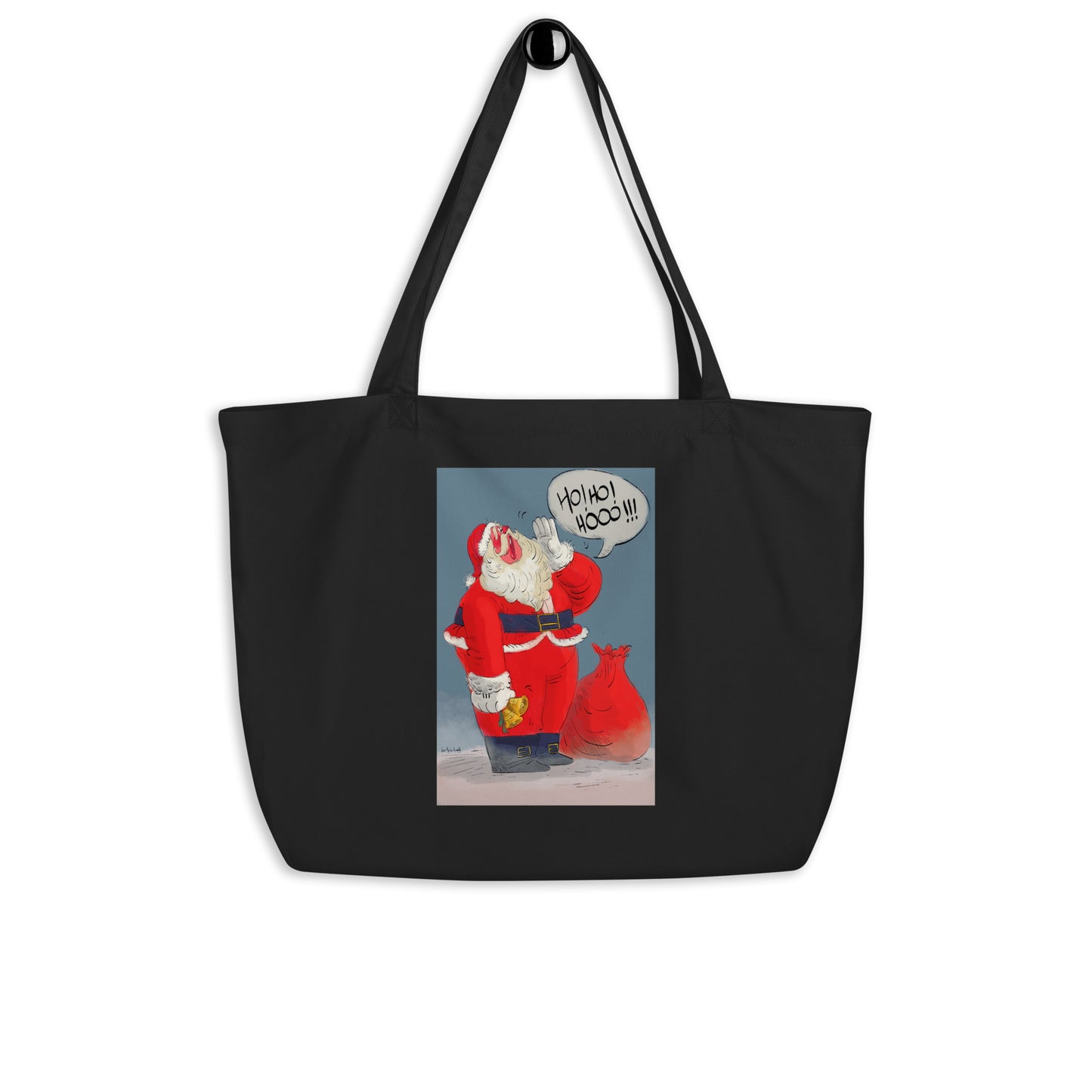 "Santa Christmas Organic Tote Bag - Hand-Drawn by Leo Matsuda | Eco-Friendly Holiday Bag"