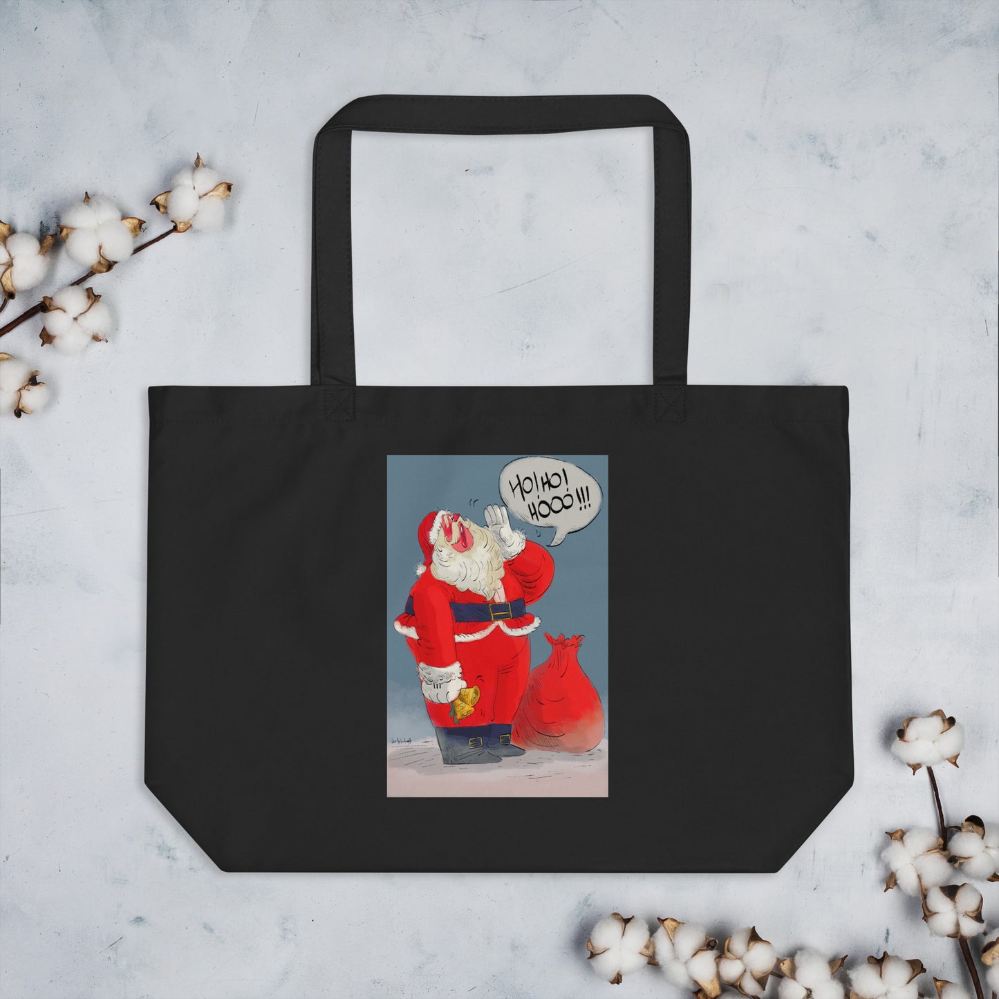 "Santa Christmas Organic Tote Bag - Hand-Drawn by Leo Matsuda | Eco-Friendly Holiday Bag"