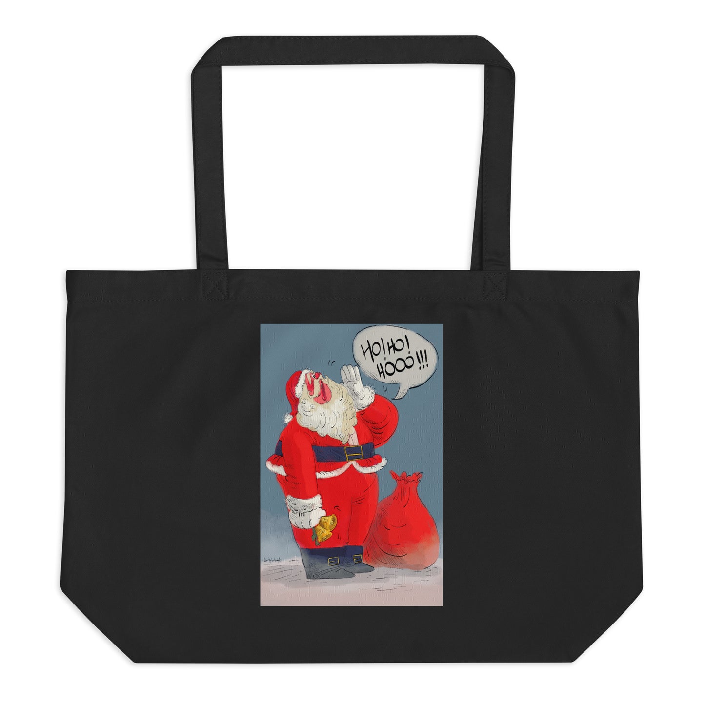 "Santa Christmas Organic Tote Bag - Hand-Drawn by Leo Matsuda | Eco-Friendly Holiday Bag"