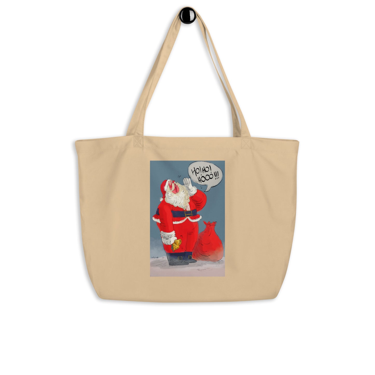 "Santa Christmas Organic Tote Bag - Hand-Drawn by Leo Matsuda | Eco-Friendly Holiday Bag"