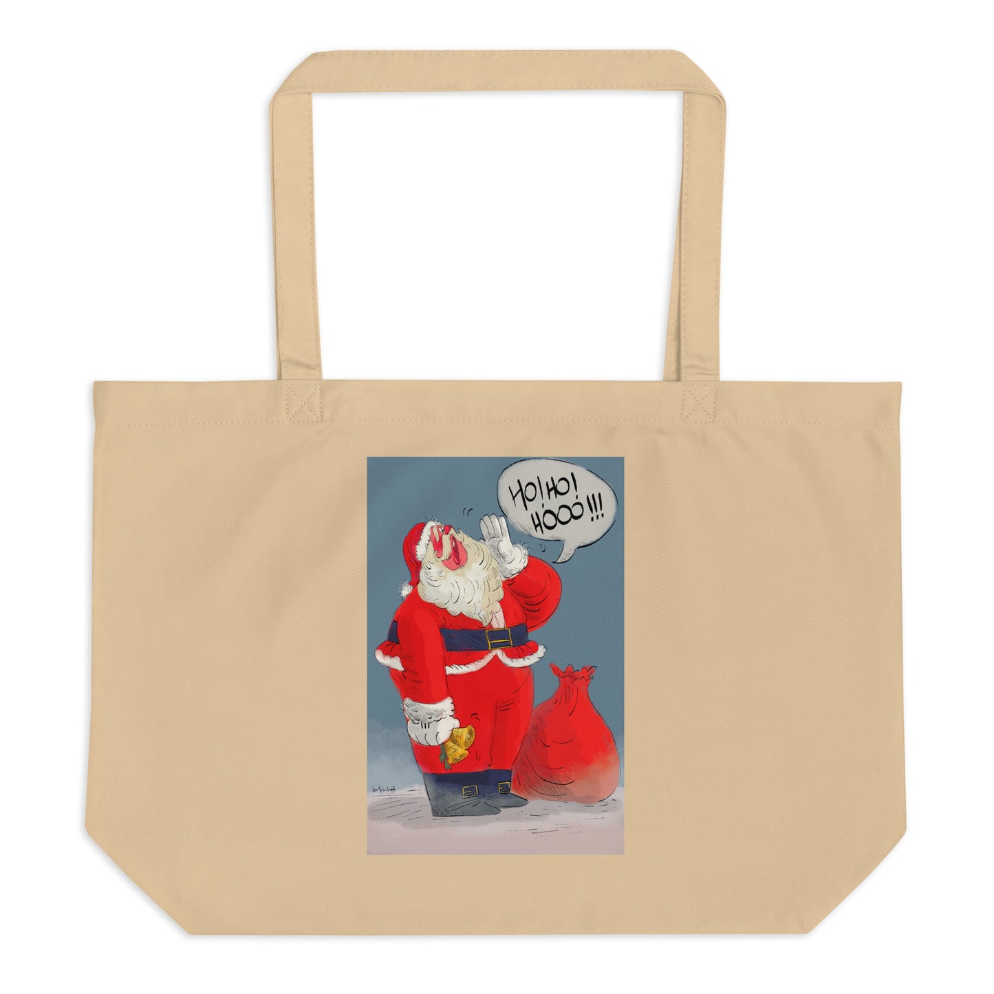 "Santa Christmas Organic Tote Bag - Hand-Drawn by Leo Matsuda | Eco-Friendly Holiday Bag"