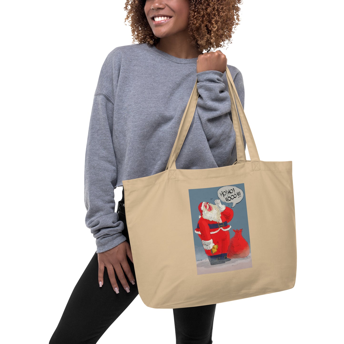 "Santa Christmas Organic Tote Bag - Hand-Drawn by Leo Matsuda | Eco-Friendly Holiday Bag"