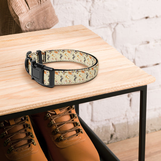 "Dog Pattern Pet Collar | Hand Drawn Design by Tanny’s Pawtique | Stylish Dog Accessory"