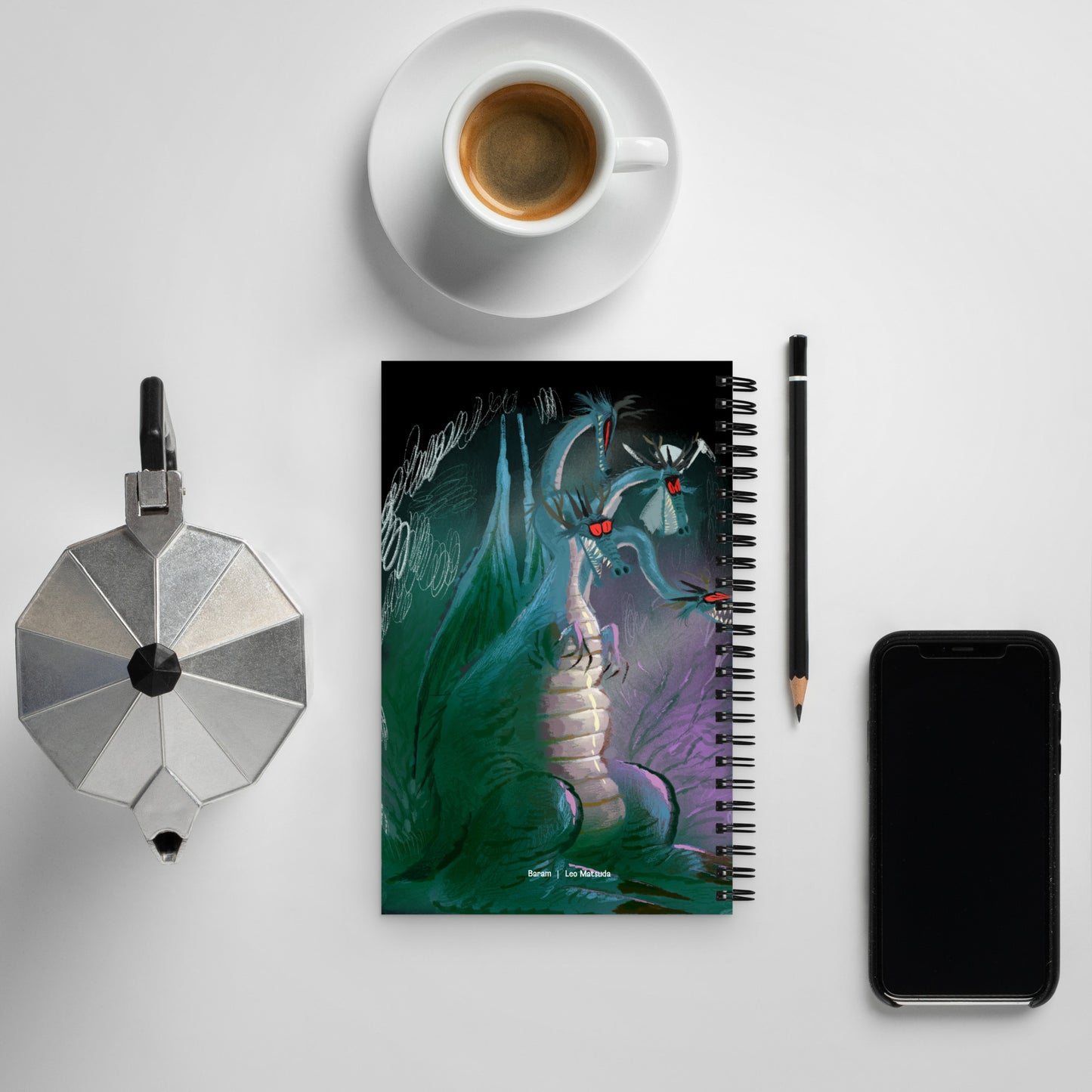 "Dragon Spiral Notebook - Hand-Drawn Illustration by Leo Matsuda | Unique Fantasy Journal"