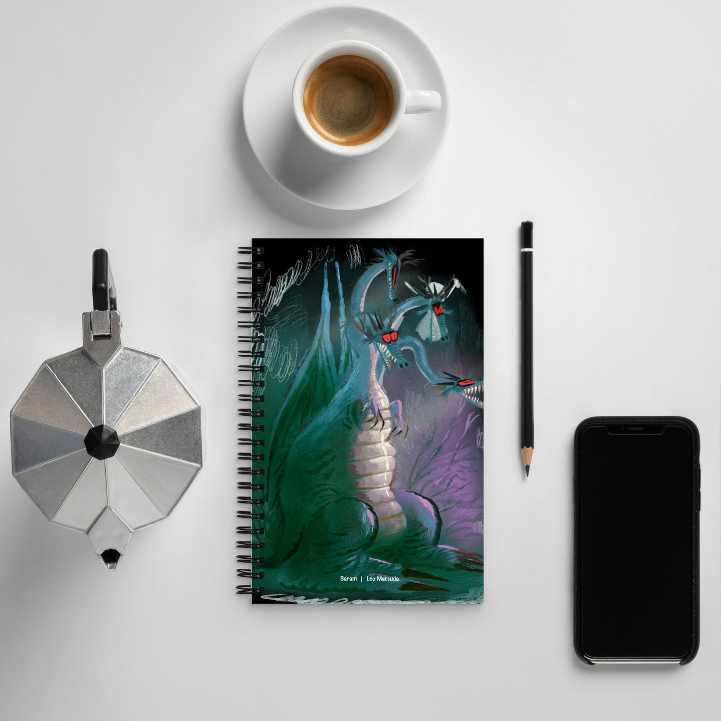 "Dragon Spiral Notebook - Hand-Drawn Illustration by Leo Matsuda | Unique Fantasy Journal"