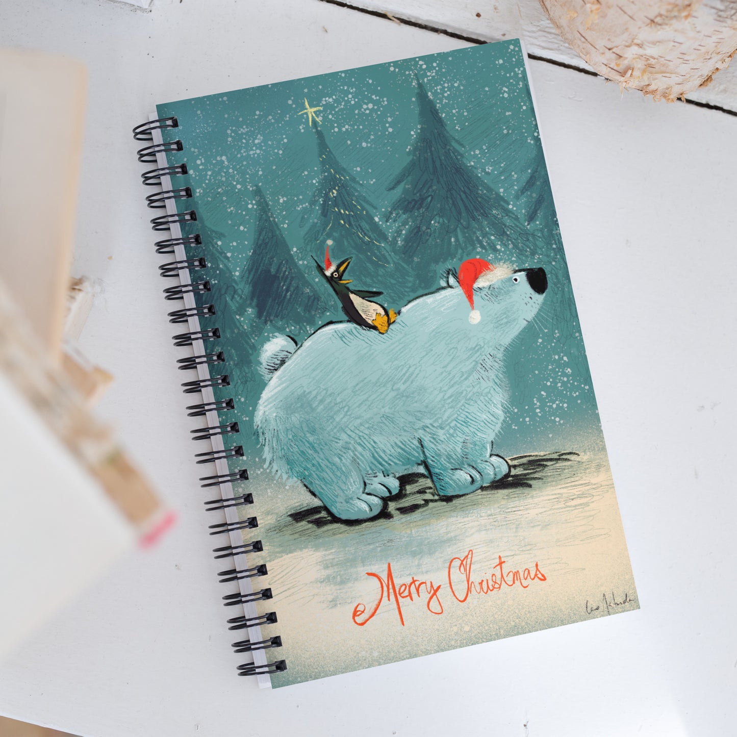 "Santa and Elves Spiral Notebook - Hand-Drawn by Leo Matsuda | Festive Christmas Journal"