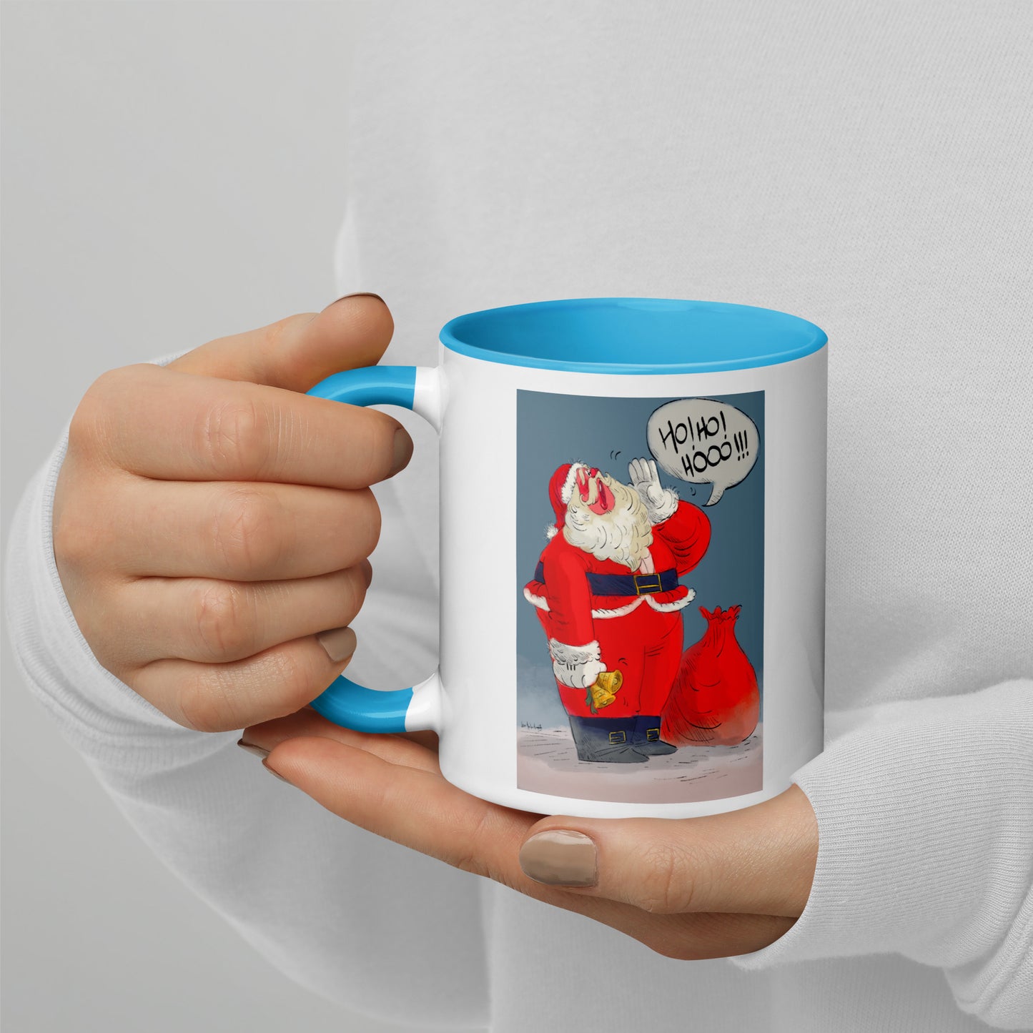 "Santa Christmas Mug with Color Inside - Hand-Drawn by Leo Matsuda | Festive Holiday Coffee Cup"