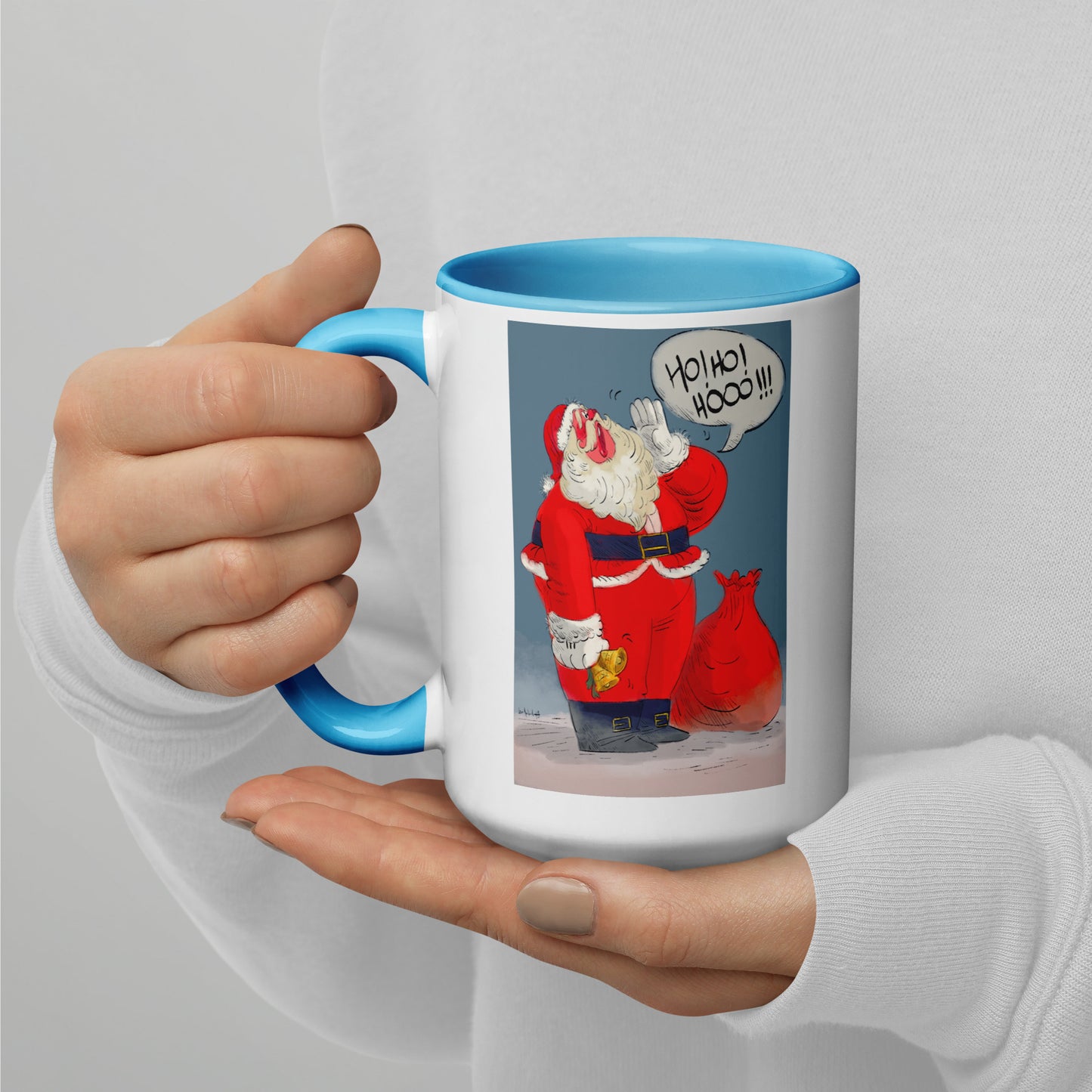 "Santa Christmas Mug with Color Inside - Hand-Drawn by Leo Matsuda | Festive Holiday Coffee Cup"