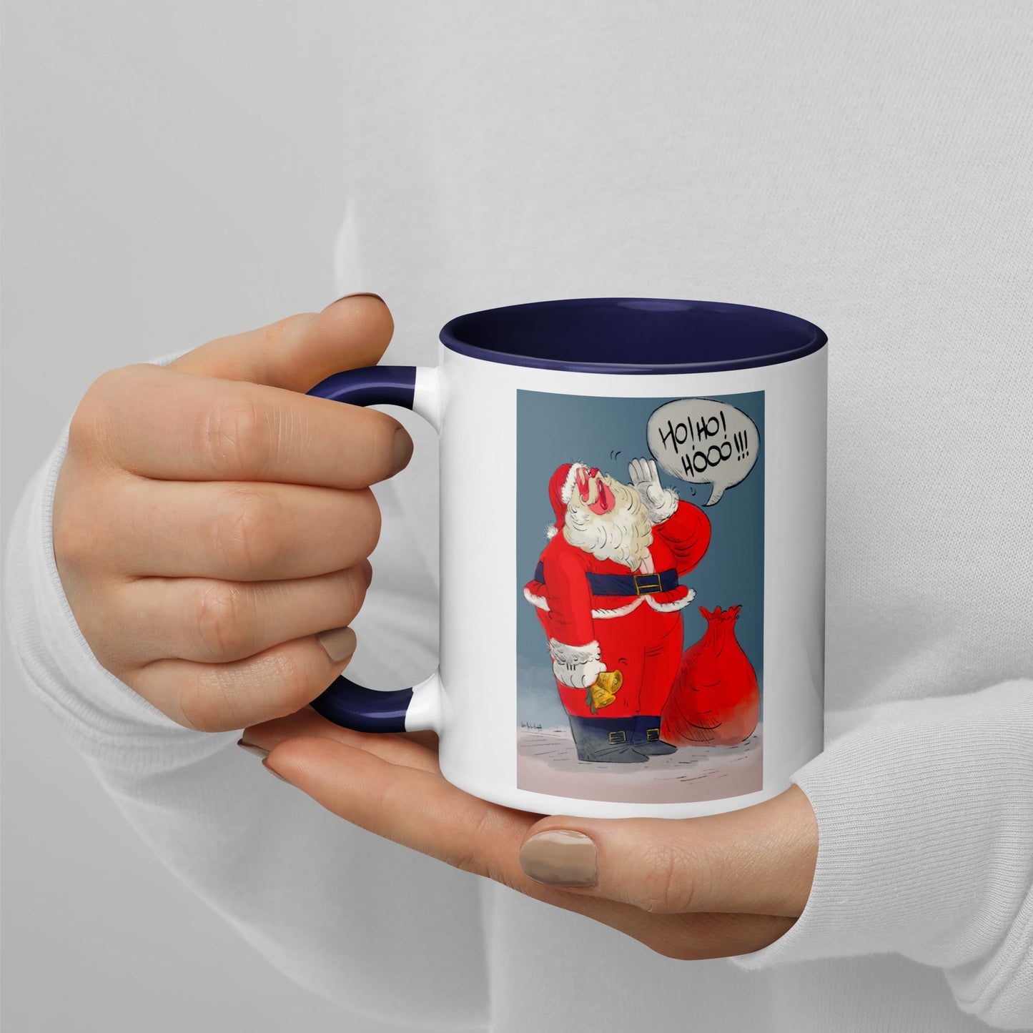 "Santa Christmas Mug with Color Inside - Hand-Drawn by Leo Matsuda | Festive Holiday Coffee Cup"